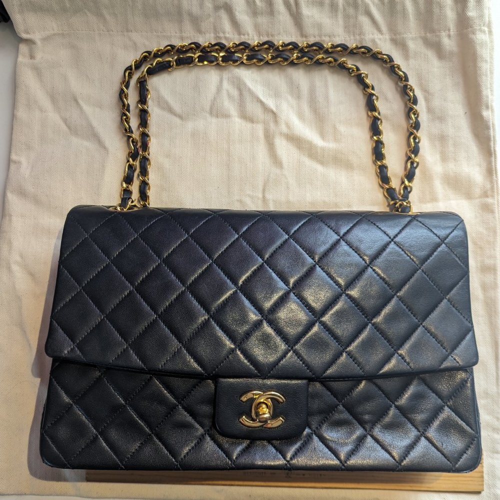 Authentic Chanel Vintage Large Classic Flap Black GHW